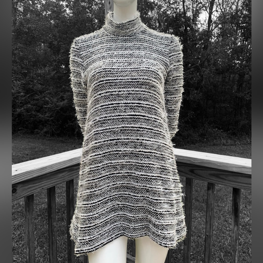 ASOS : black & white striped eyelash knit dress